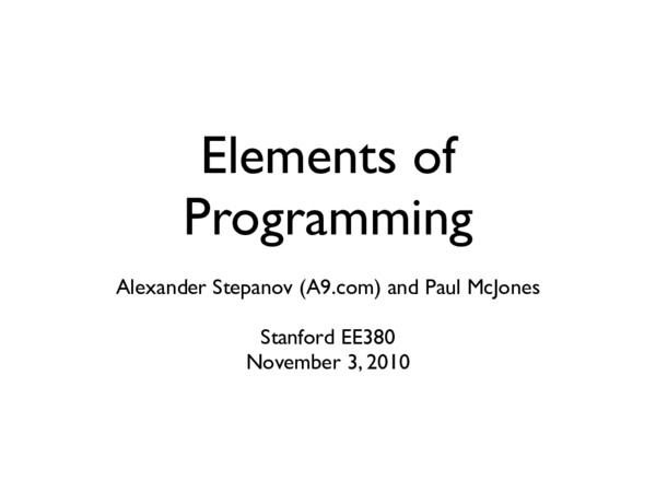 (PDF) Elements of Programming