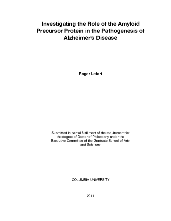 (PDF) Investigating the Role of the Amyloid Precursor Protein in the ...