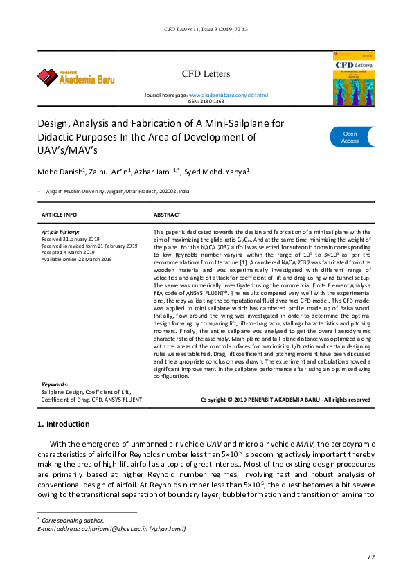 (PDF) Design , Analysis and Fabrication of A Mini-Sailplane for ...