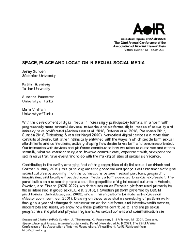 (PDF) Space, Place and Location in Sexual Social Media Katrin
