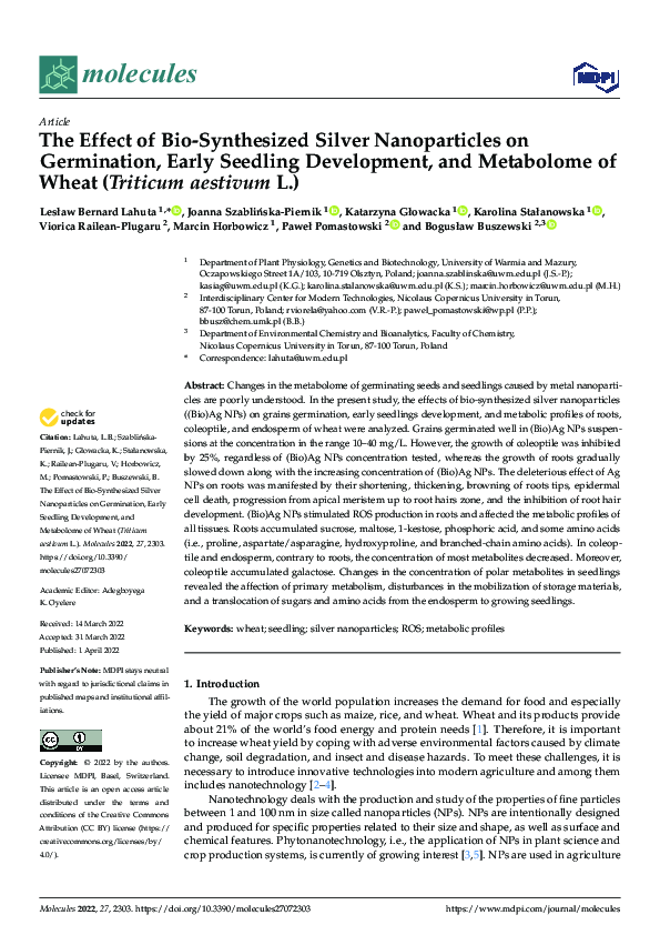 (PDF) The Effect of Bio-Synthesized Silver Nanoparticles on Germination ...