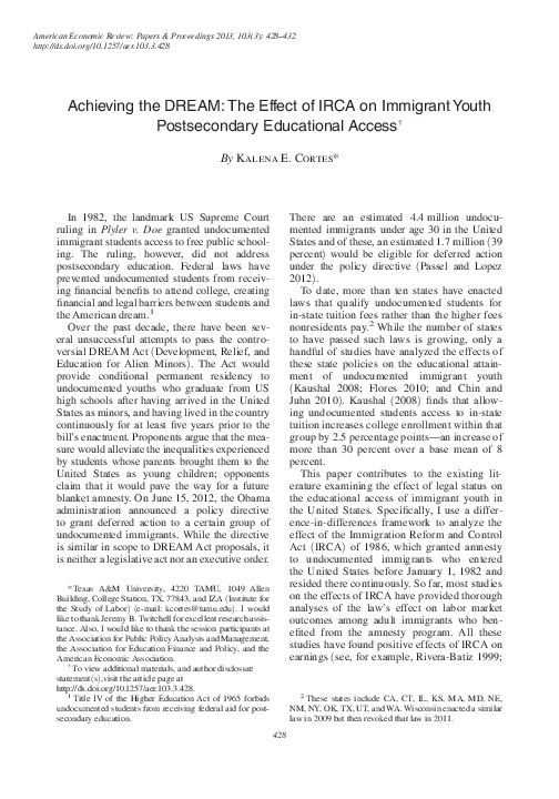 (PDF) Achieving the DREAM The Effect of IRCA on Immigrant Youth