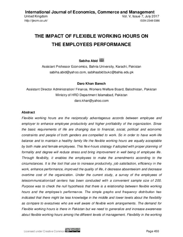 (PDF) The Impact of Flexible Working Hours on the Employees Performance