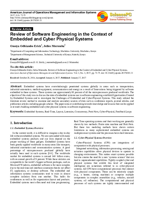 (PDF) Review of Software Engineering in the Context of Embedded and ...
