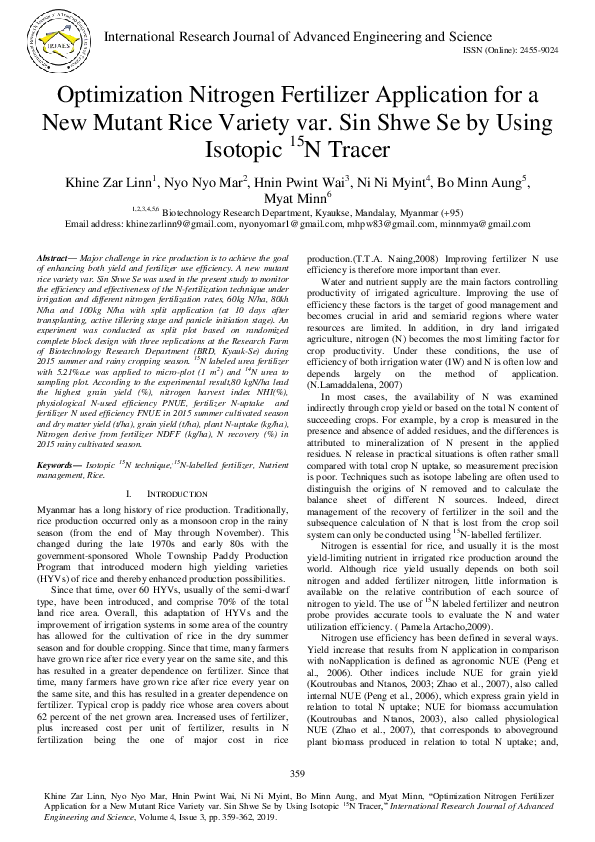 (PDF) Optimization Nitrogen Fertilizer Application for a New Mutant ...