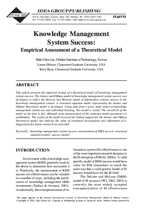 (PDF) Knowledge Management System Success