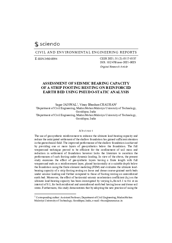 (PDF) Assessment of Seismic Bearing Capacity of a Strip Footing Resting ...