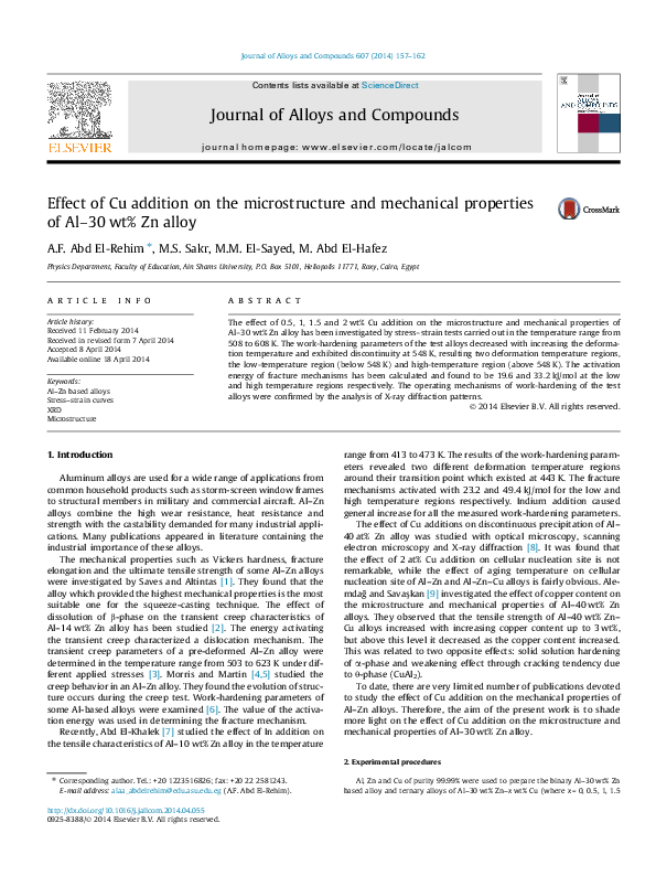 (PDF) Effect of Cu addition on the microstructure and mechanical ...