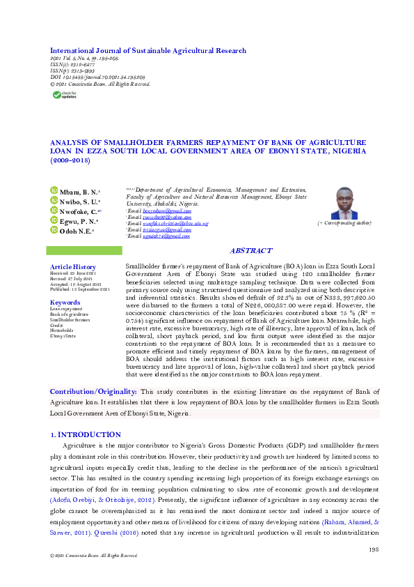 (PDF) Analysis of Smallholder Farmers Repayment of Bank of Agriculture ...