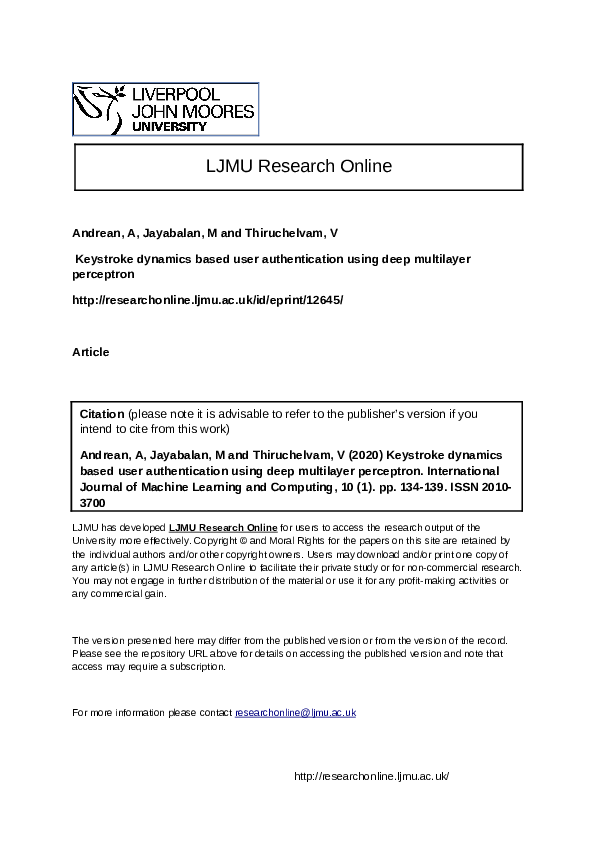 (PDF) Keystroke Dynamics Based User Authentication using Deep ...