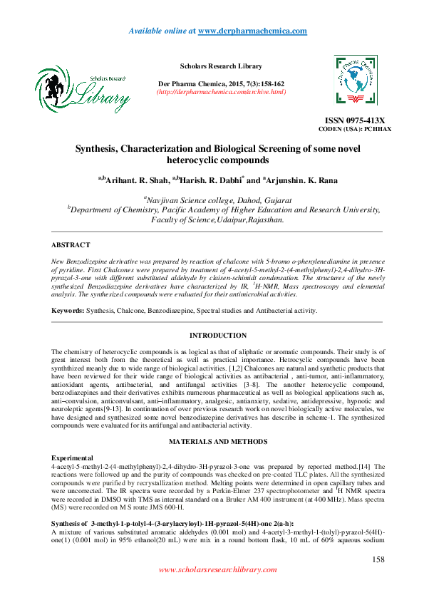 (PDF) Synthesis, Characterization and Biological Screening of some ...