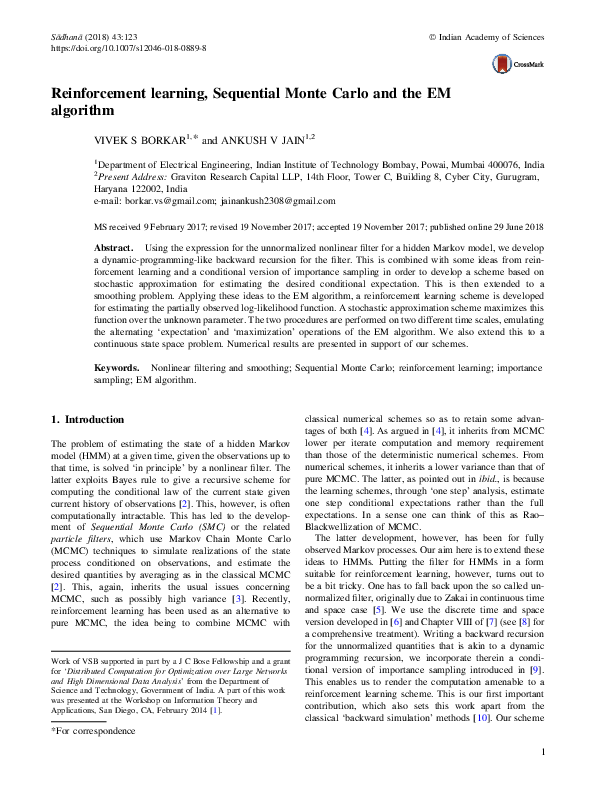 (PDF) Reinforcement learning, Sequential Monte Carlo and the EM algorithm