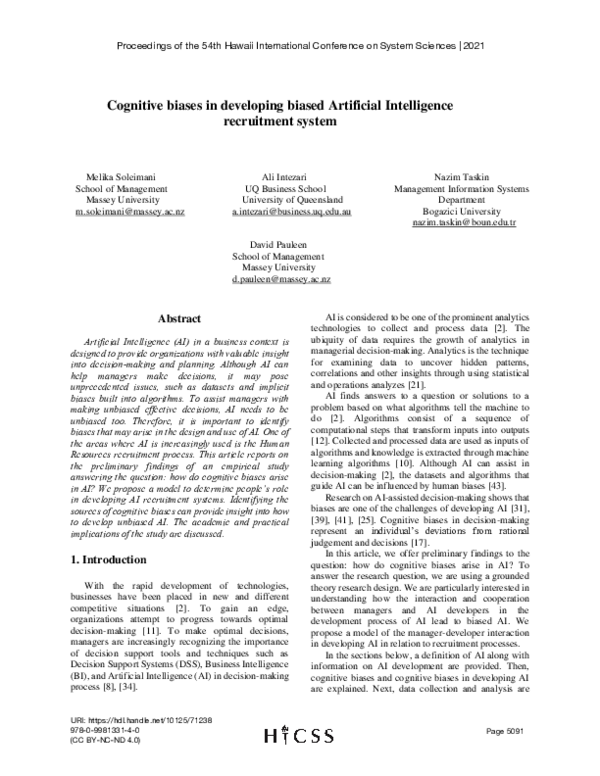 (PDF) Cognitive biases in developing biased Artificial Intelligence ...