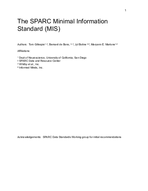 (PDF) The SPARC Minimal Information Standard (MIS)