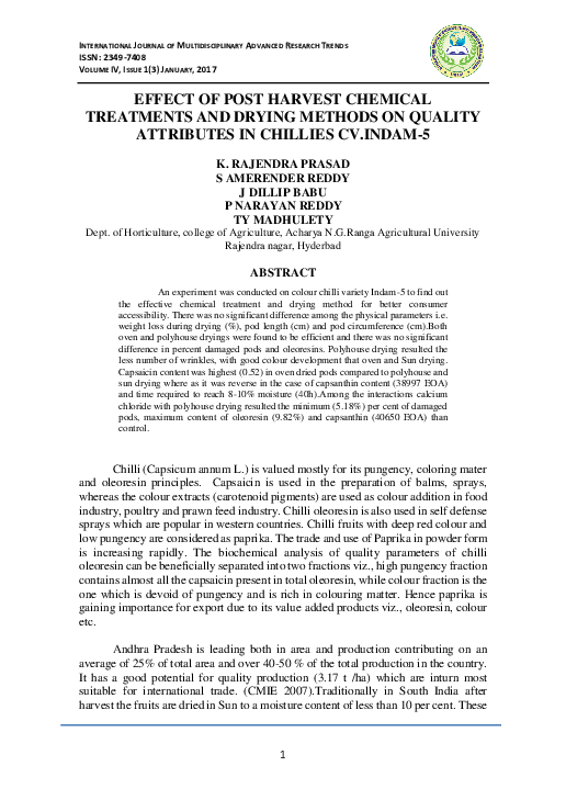 (PDF) Effect of Post Harvest Chemical Treatments and Drying Methods on ...