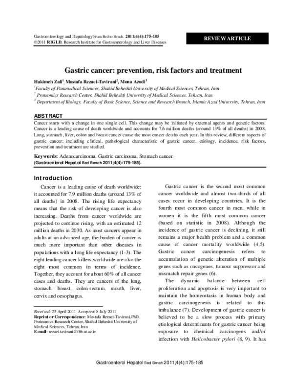 (PDF) Gastric cancer: prevention, risk factors and treatment