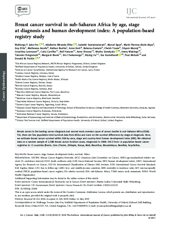 (PDF) Cervical cancer survival in sub‐Saharan Africa by age, stage at ...