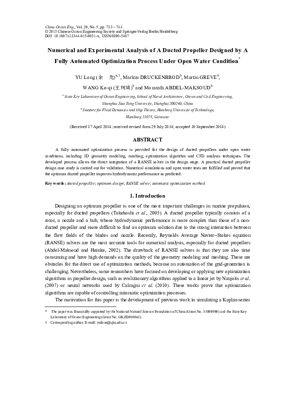 (PDF) Numerical and experimental analysis of a ducted propeller ...