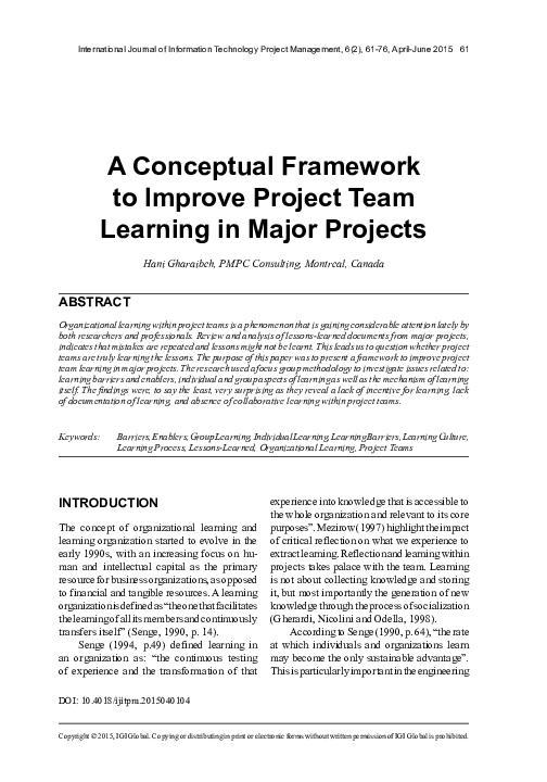 (PDF) A Conceptual Framework to Improve Project Team Learning in Major ...