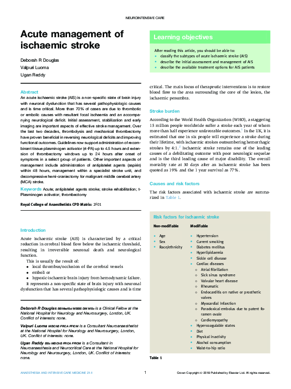 (PDF) Acute management of ischaemic stroke