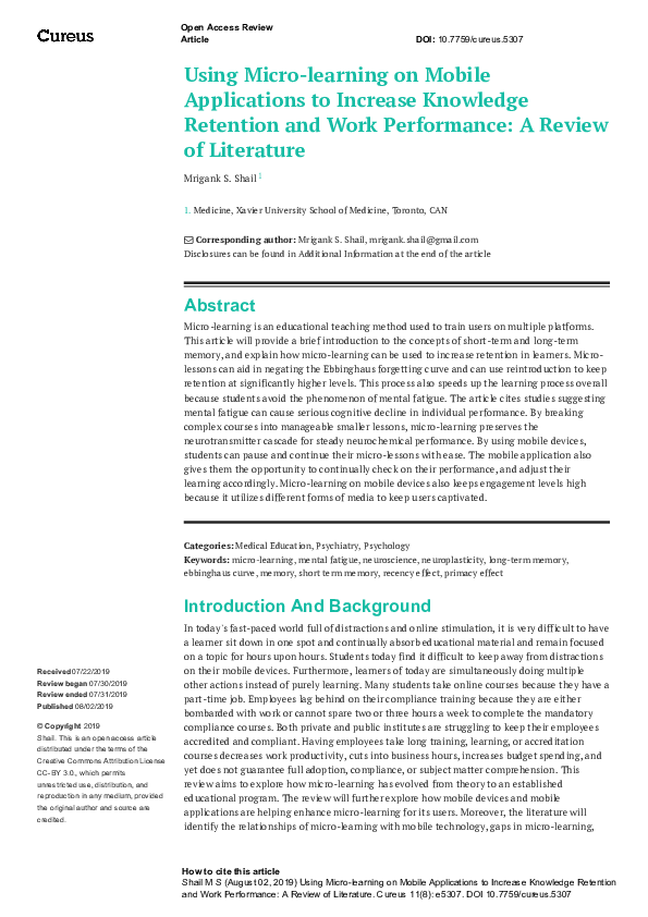 (PDF) Using Microlearning on Mobile Applications to Increase Knowledge
