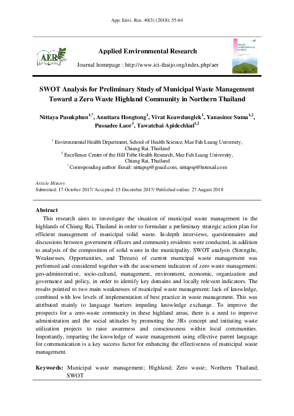 (PDF) SWOT Analysis for Preliminary Study of Municipal Waste Management ...