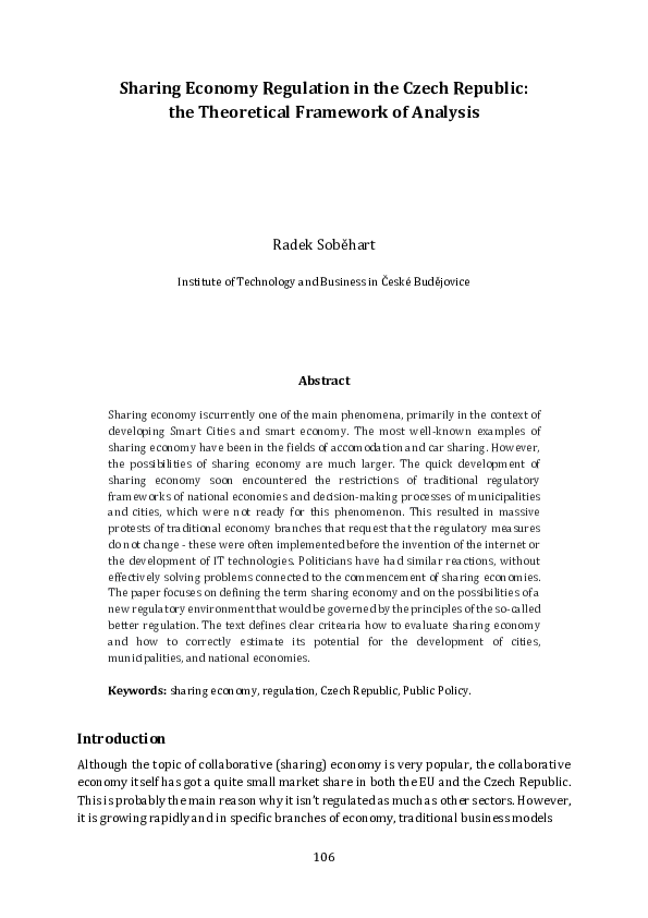 (PDF) Sharing Economy Regulation in the Czech Republic: the Theoretical ...