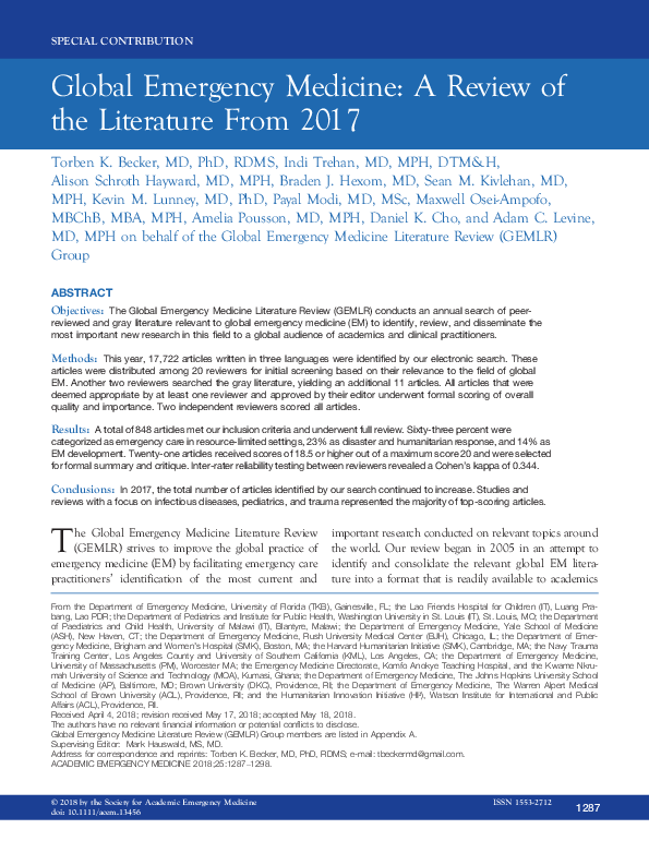 (PDF) Global Emergency Medicine: A Review of the Literature From 2012