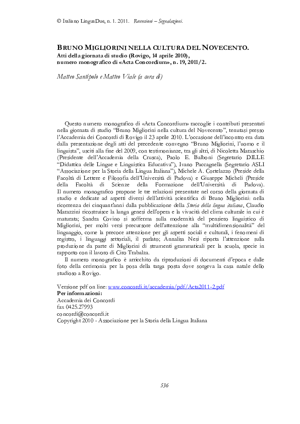 Bruno Migliorini nella cultura del Novecento