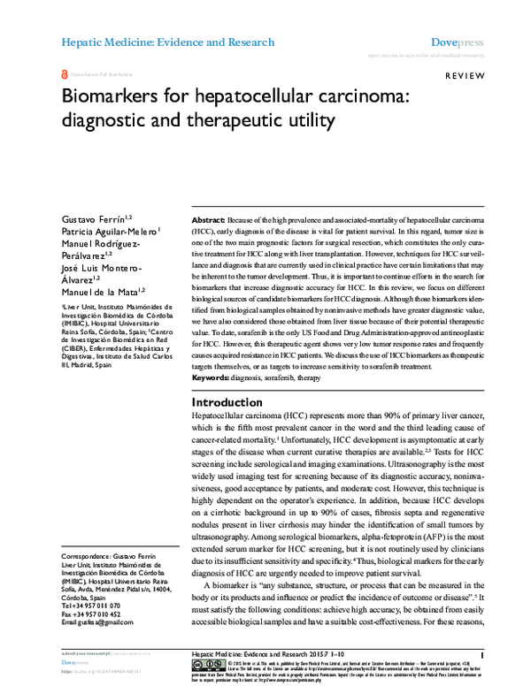 (PDF) Biomarkers for hepatocellular carcinoma: diagnostic and ...