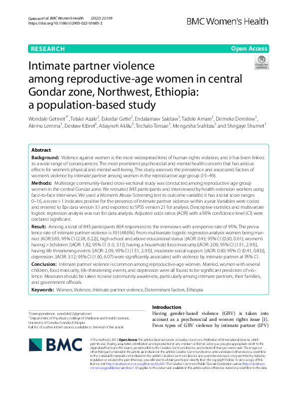 (PDF) Intimate partner violence among reproductive-age women in central ...