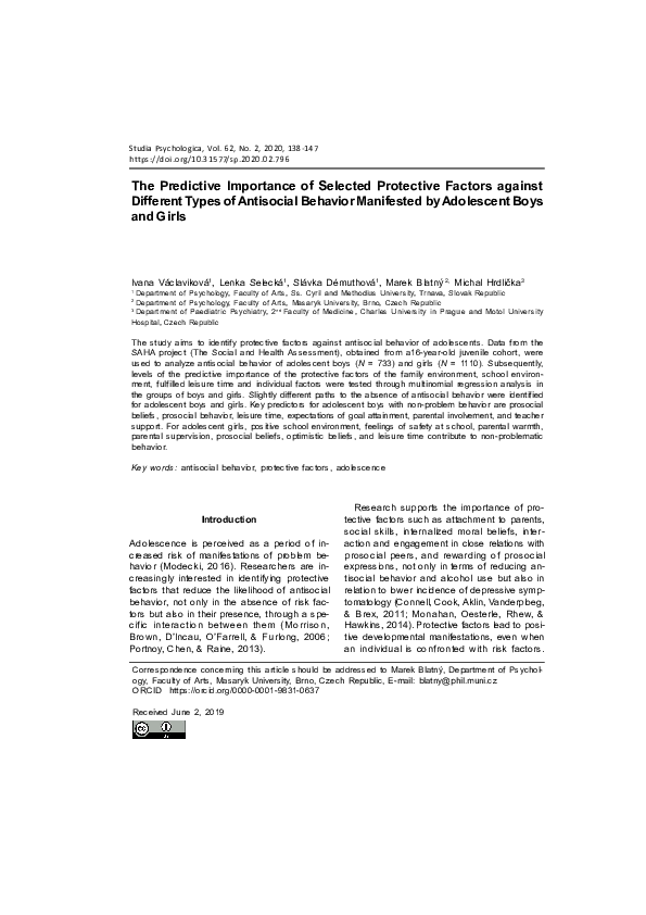 (PDF) The Predictive Importance of Selected Protective Factors against ...