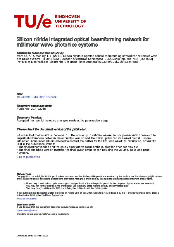 (PDF) Silicon Nitride Integrated Optical Beamforming Network for ...