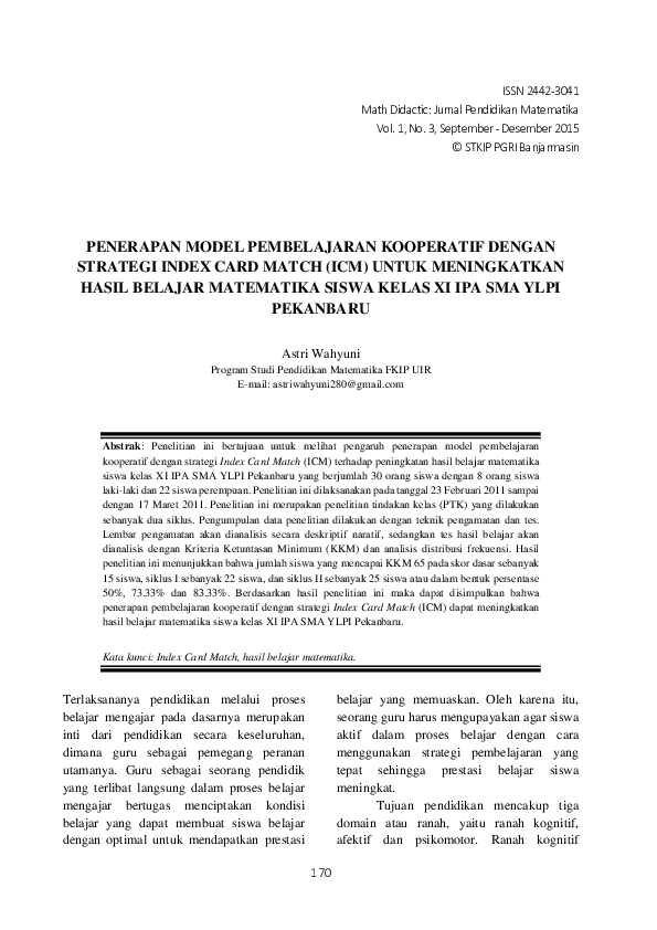 (PDF) Penerapan Model Pembelajaran Kooperatif dengan Strategi Index