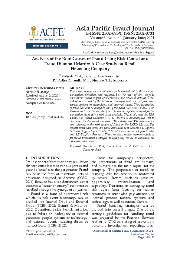 (PDF) Analysis of the Root Causes of Fraud Using Risk Causal and Fraud ...
