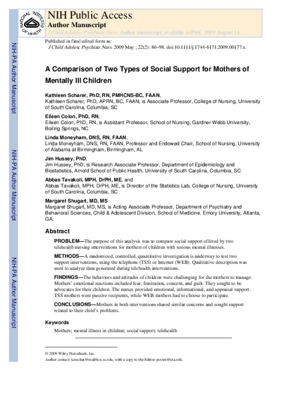 (PDF) A Comparison of Two Types of Social Support for Mothers of ...