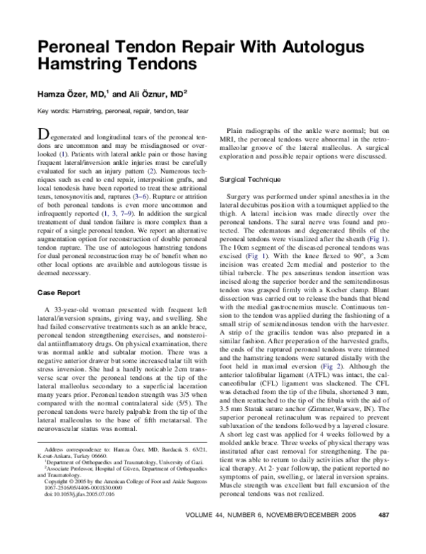 (PDF) Peroneal Tendon Repair With Autologus Hamstring Tendons