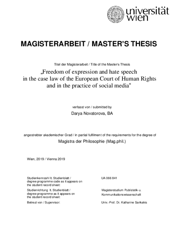 (PDF) Freedom of expression and hate speech in the case law of the ...