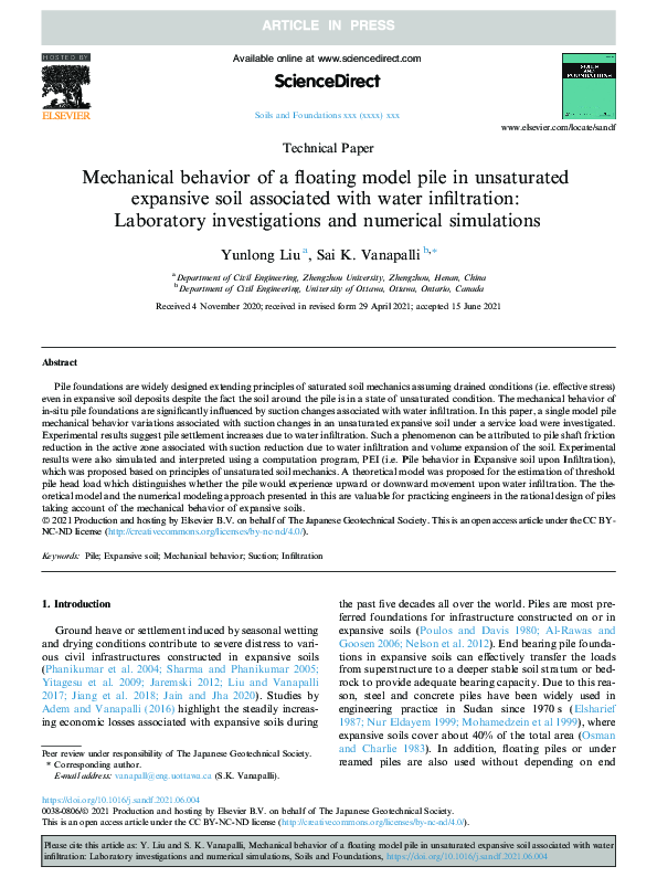 (PDF) Mechanical behavior of a floating model pile in unsaturated ...
