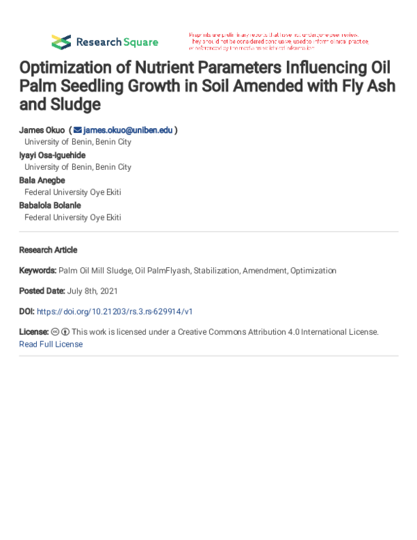 (PDF) Optimization of Nutrient Parameters Influencing Oil Palm Seedling ...