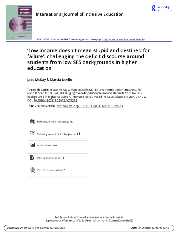(PDF) ‘Low income doesn't mean stupid and destined for failure ...