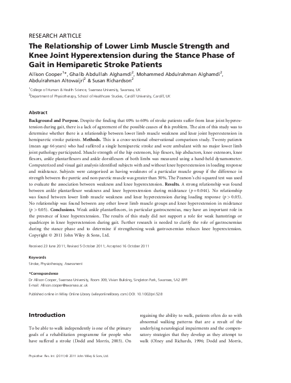 (PDF) The Relationship of Lower Limb Muscle Strength and Knee Joint ...