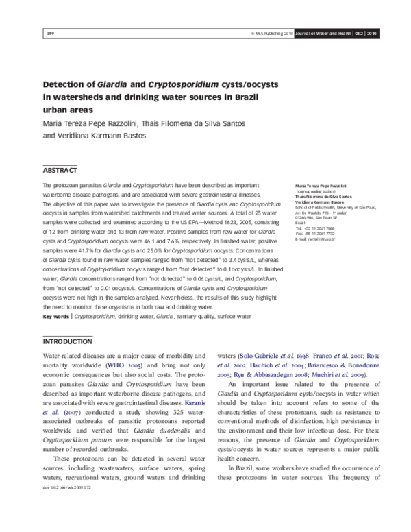 (PDF) Detection of Giardia and Cryptosporidium cysts/oocysts in ...