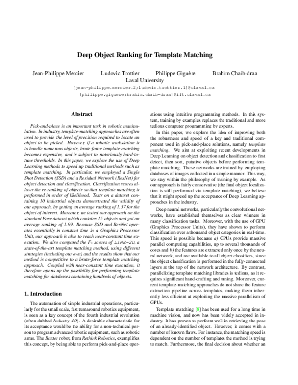 (PDF) Deep Object Ranking for Template Matching