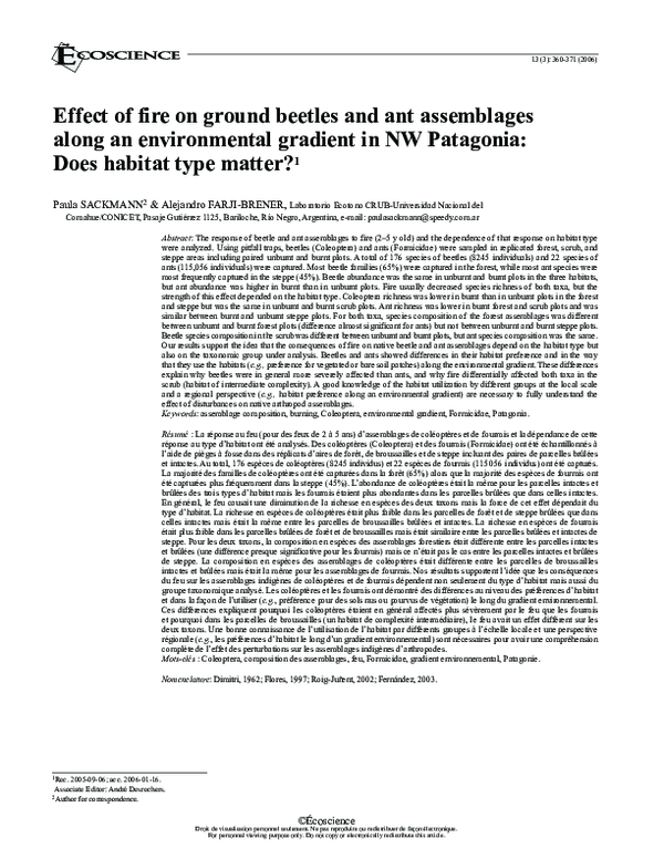 (PDF) Effect of fire on ground beetles and ant assemblages along an ...