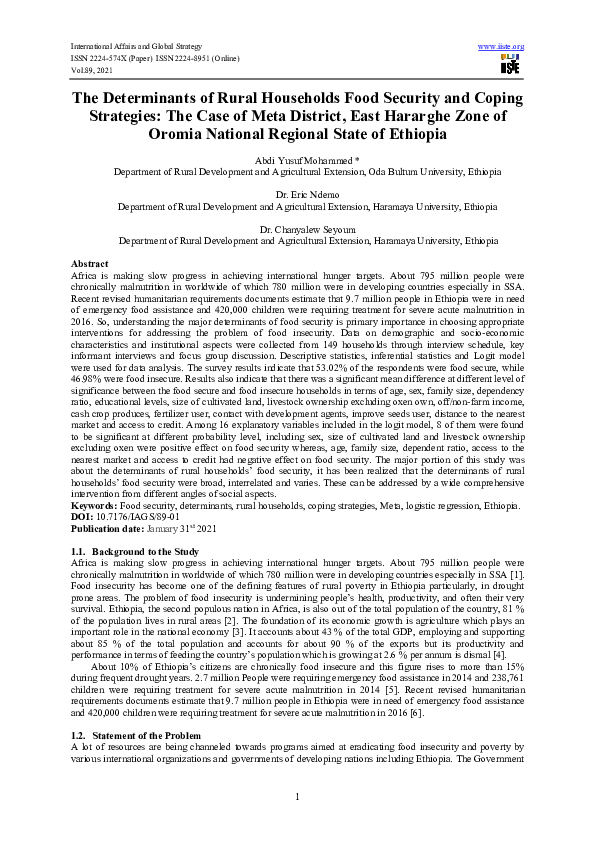 (PDF) The Determinants of Rural Households Food Security and Coping ...