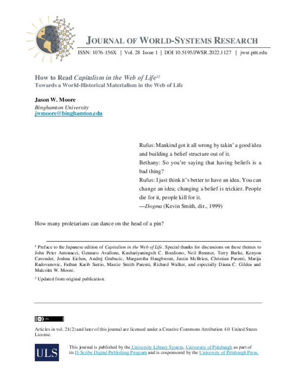 (PDF) How to Read Capitalism in the Web of Life: Towards a World ...