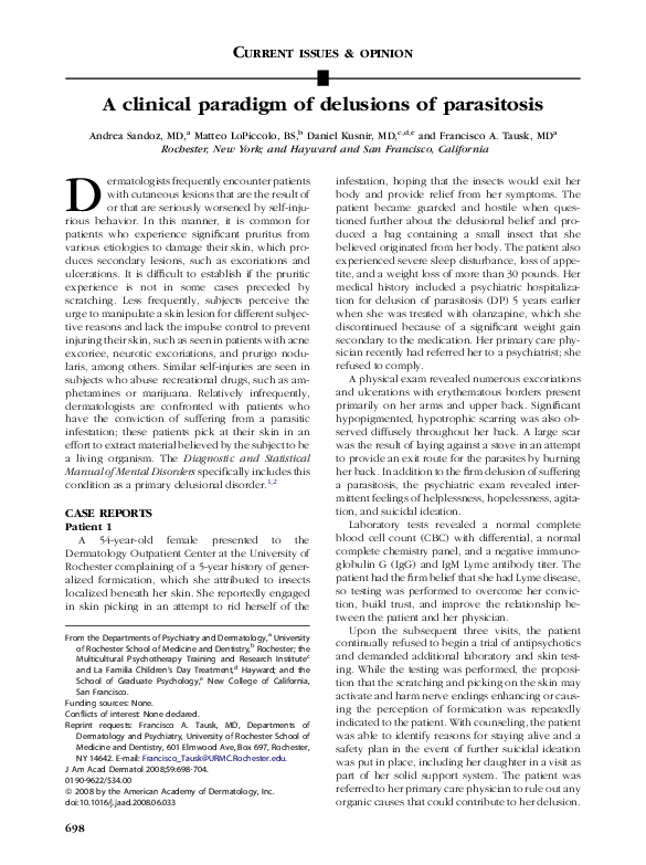 (PDF) A clinical paradigm of delusions of parasitosis