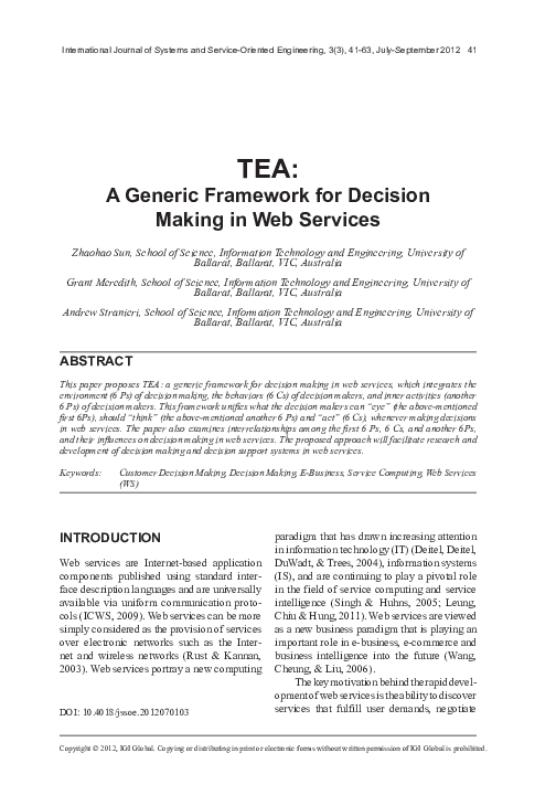(PDF) TEA: A Generic Framework for Decision Making in Web Services