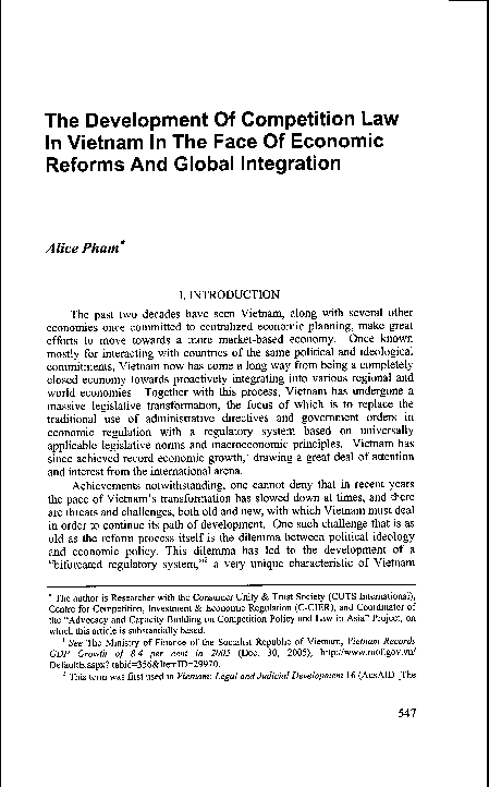 (PDF) The Development Of Competition Law In Vietnam In The Face Of ...